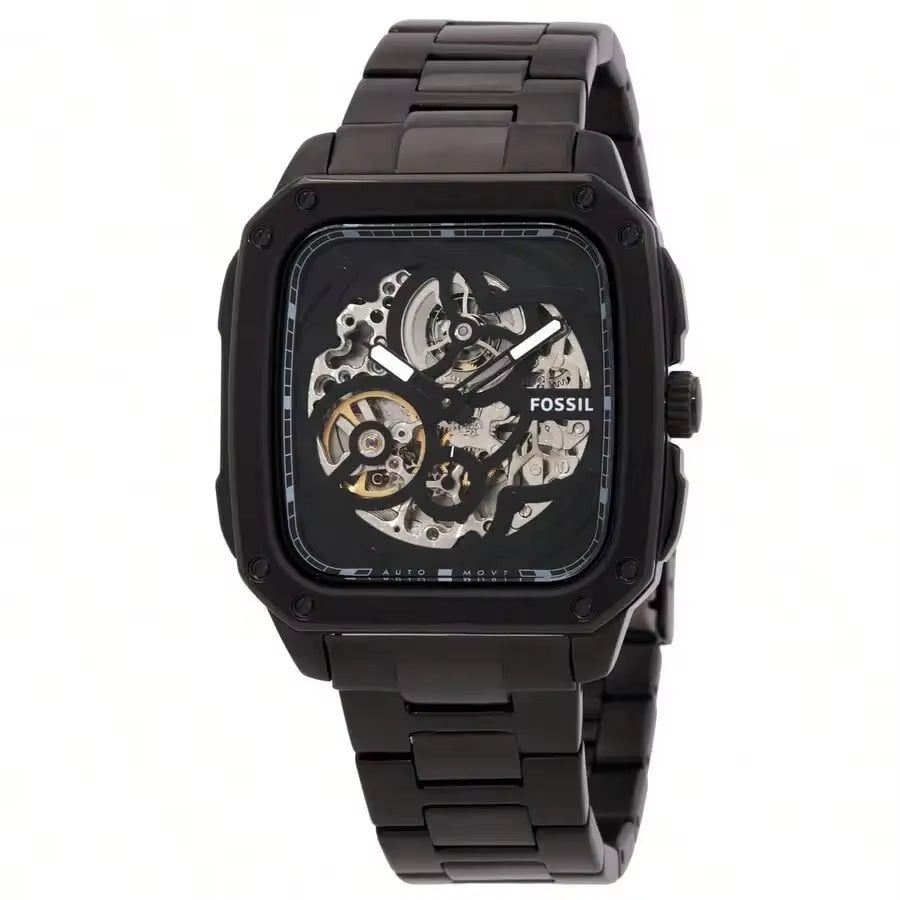 Automatic Skeleton Gold Dial Gold Steel Strap Watch for Men Hollow Out Design Trendy and Fashionable Suitable Watches Man