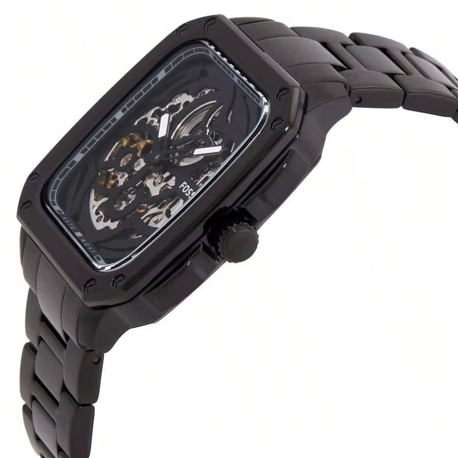 Automatic Skeleton Gold Dial Gold Steel Strap Watch for Men Hollow Out Design Trendy and Fashionable Suitable Watches Man