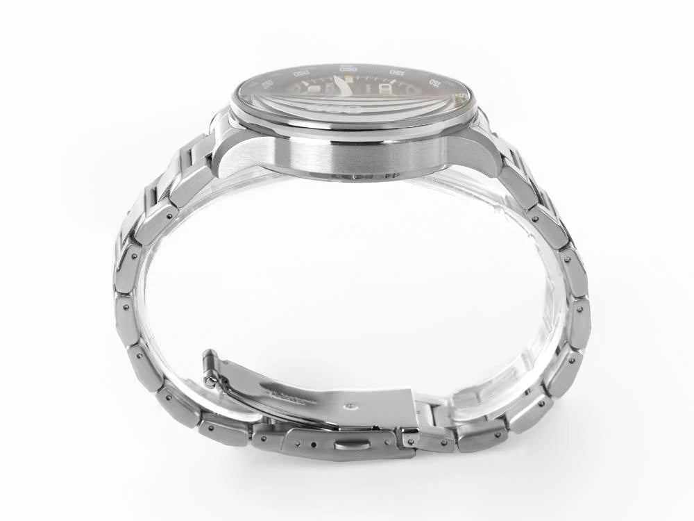 Reloj Citizen CA0690-88L plateado, vista lateral del perfil de la caja y el brazalete