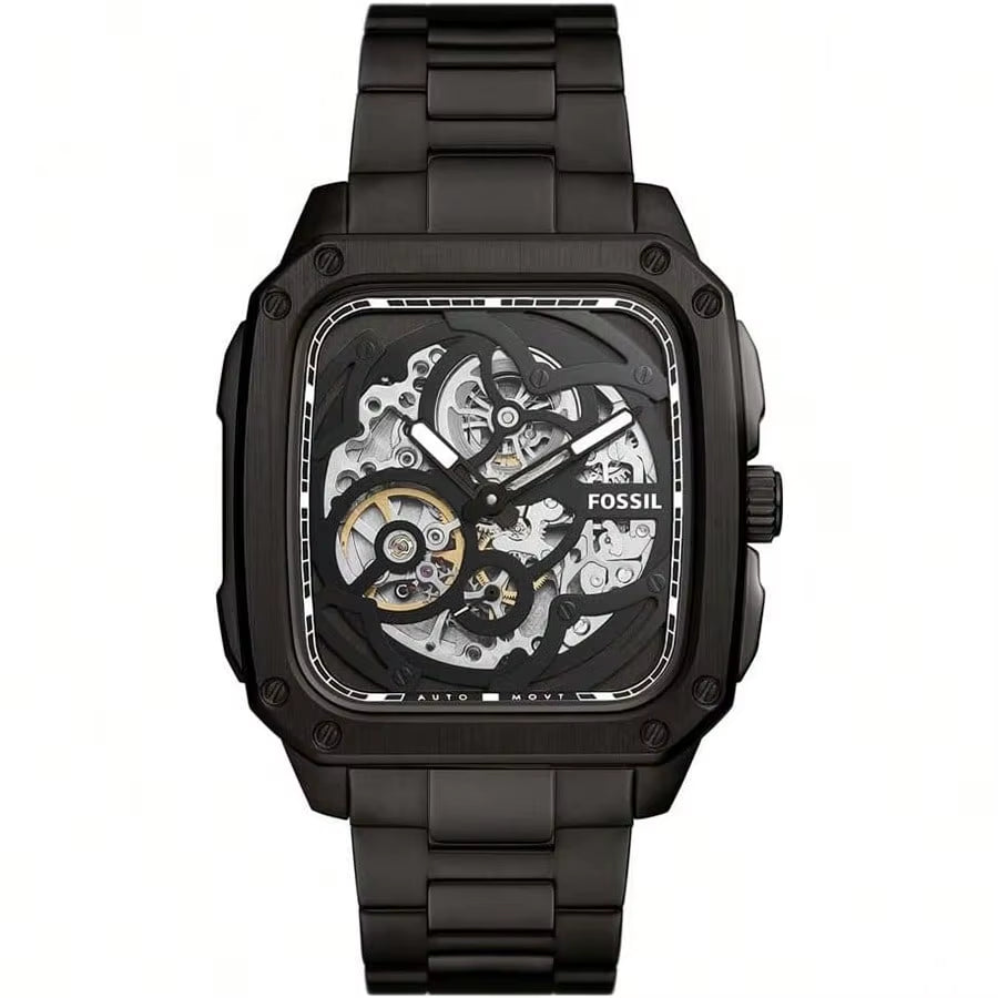 Automatic Skeleton Gold Dial Gold Steel Strap Watch for Men Hollow Out Design Trendy and Fashionable Suitable Watches Man