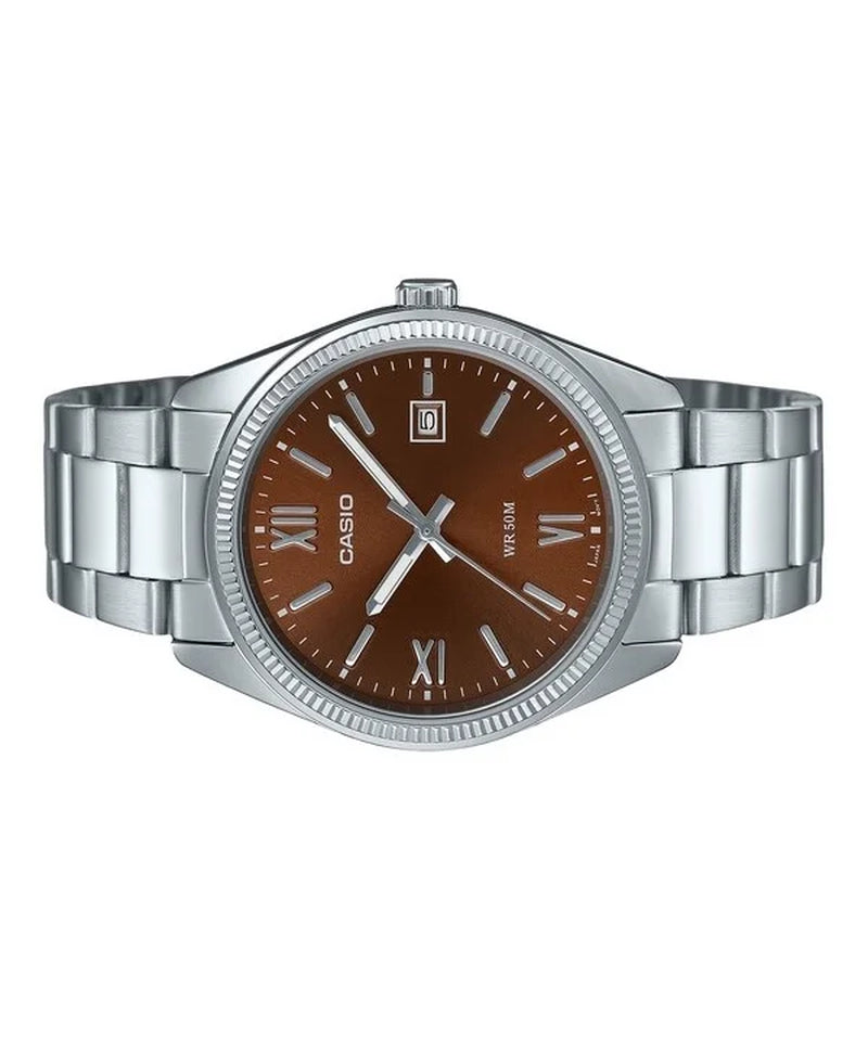 Standard Analog Ion Plated Stainless Steel Brown Dial Quartz MTP-1302DD-5AV Men'S Watch
