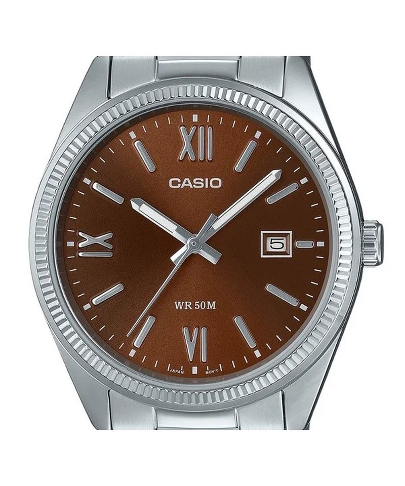 Standard Analog Ion Plated Stainless Steel Brown Dial Quartz MTP-1302DD-5AV Men'S Watch