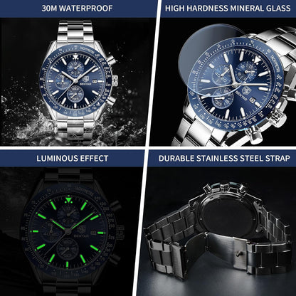 BY BENYAR Relojes Para Hombre Cronógrafo Analógico Movimiento De Cuarzo Impermeable Luminoso Fecha Reloj De Pulsera Negocios Casual Diseñador Relojes Elegante Regalo Para Hombres