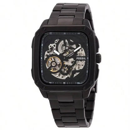 Automatic Skeleton Gold Dial Gold Steel Strap Watch for Men Hollow Out Design Trendy and Fashionable Suitable Watches Man