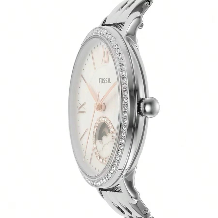 Jacqueline Sun Moon Women'S Quartz Watches Multifunction with White Dial Elegant Fashionablefo Watches for Woman ES5164
