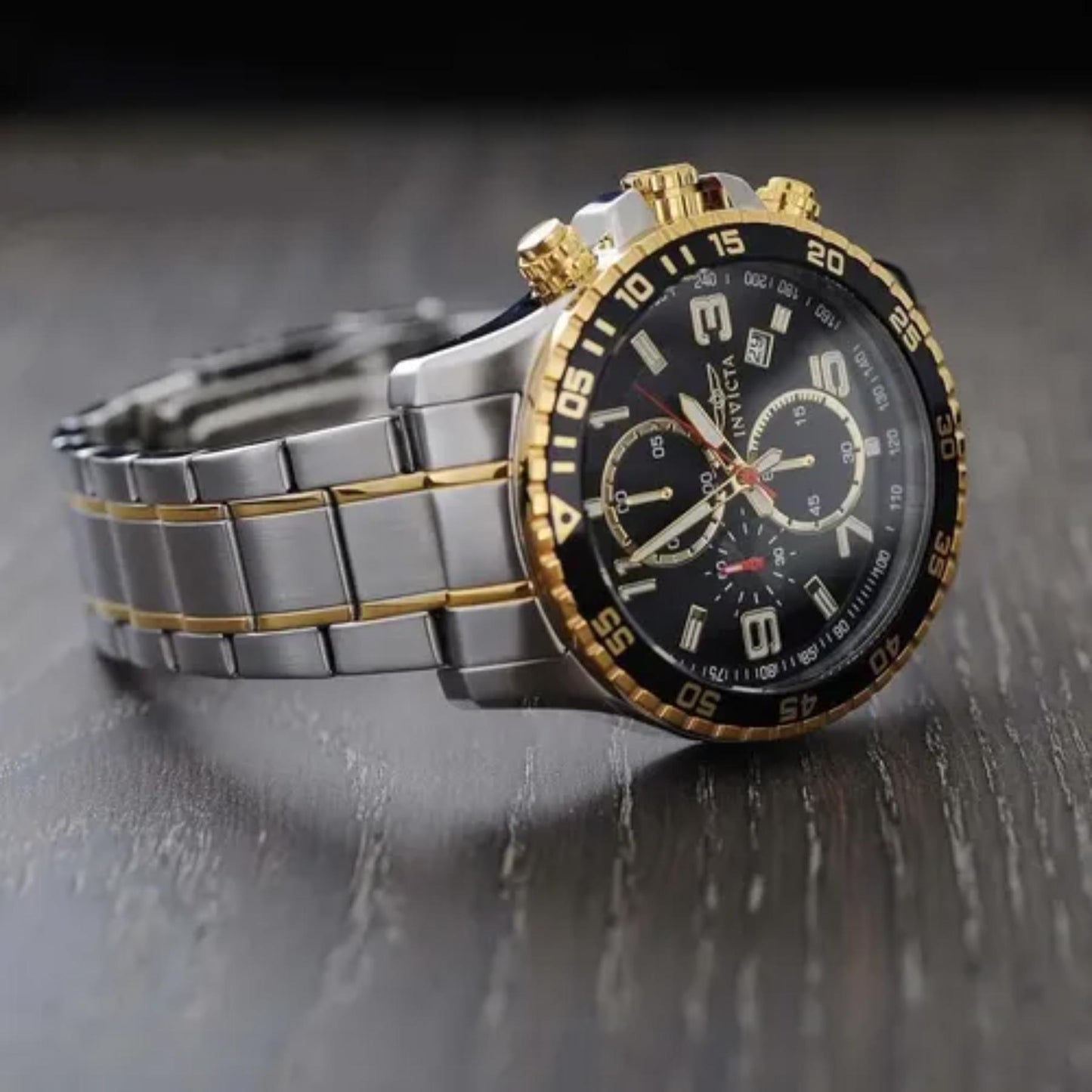 Invicta Specialty 37187 – Two-Tone Chronograph Watch with Black Dial