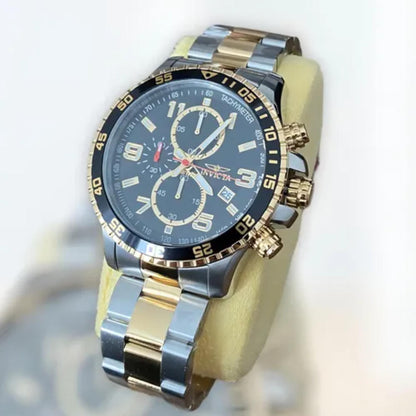 Invicta Specialty 37187 – Two-Tone Chronograph Watch with Black Dial