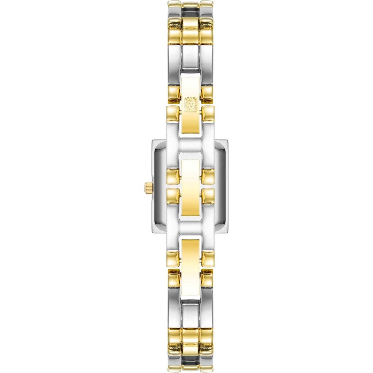 Vista trasera del brazalete bicolor oro y plata del reloj Anne Klein 10/4899SVTT con cierre central grabado