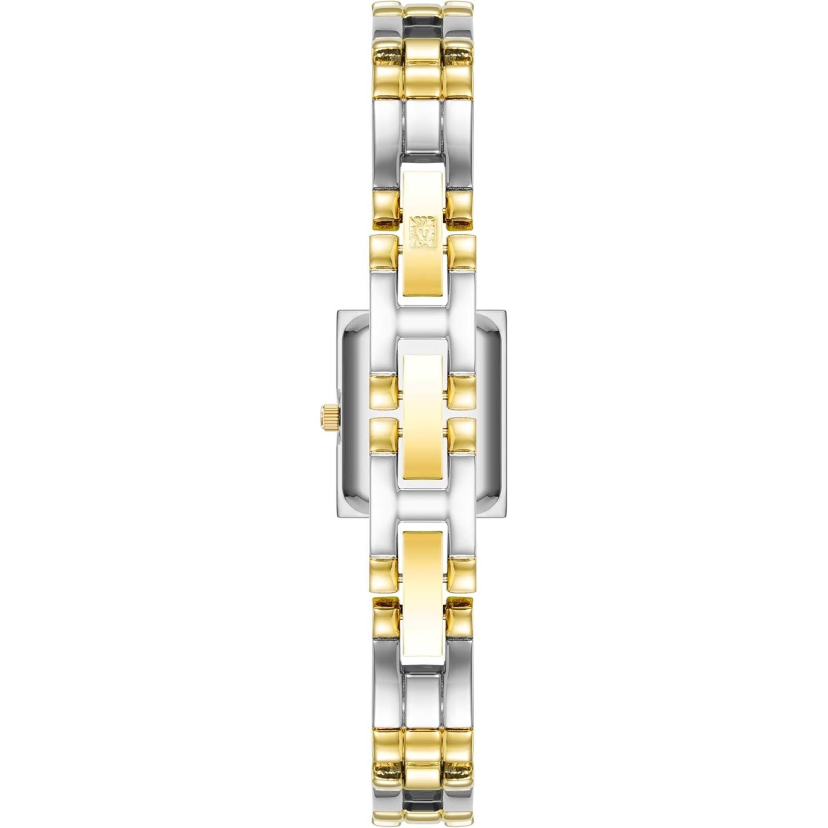 Vista trasera del brazalete bicolor oro y plata del reloj Anne Klein 10/4899SVTT con cierre central grabado