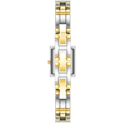 Vista trasera del brazalete bicolor oro y plata del reloj Anne Klein 10/4899SVTT con cierre central grabado