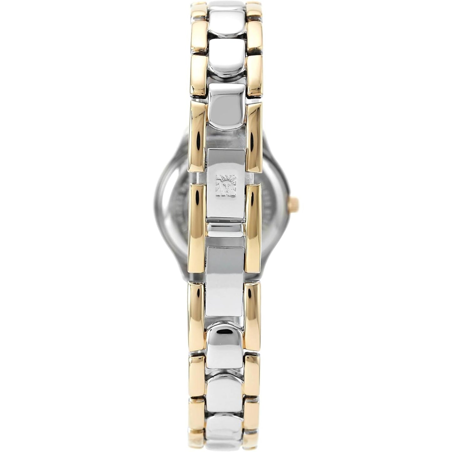 Vista trasera del brazalete bicolor oro y plata del reloj Anne Klein 10/6777SVTT con cierre central grabado