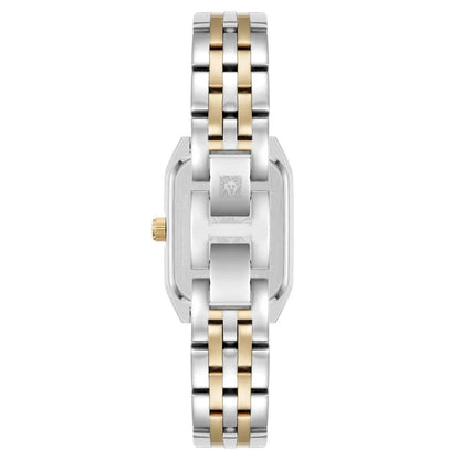 Anne Klein 12/7751MPTT with stainless steel rear case, gold-tone crown, and two-tone bracelet with jewelry-style clasp.