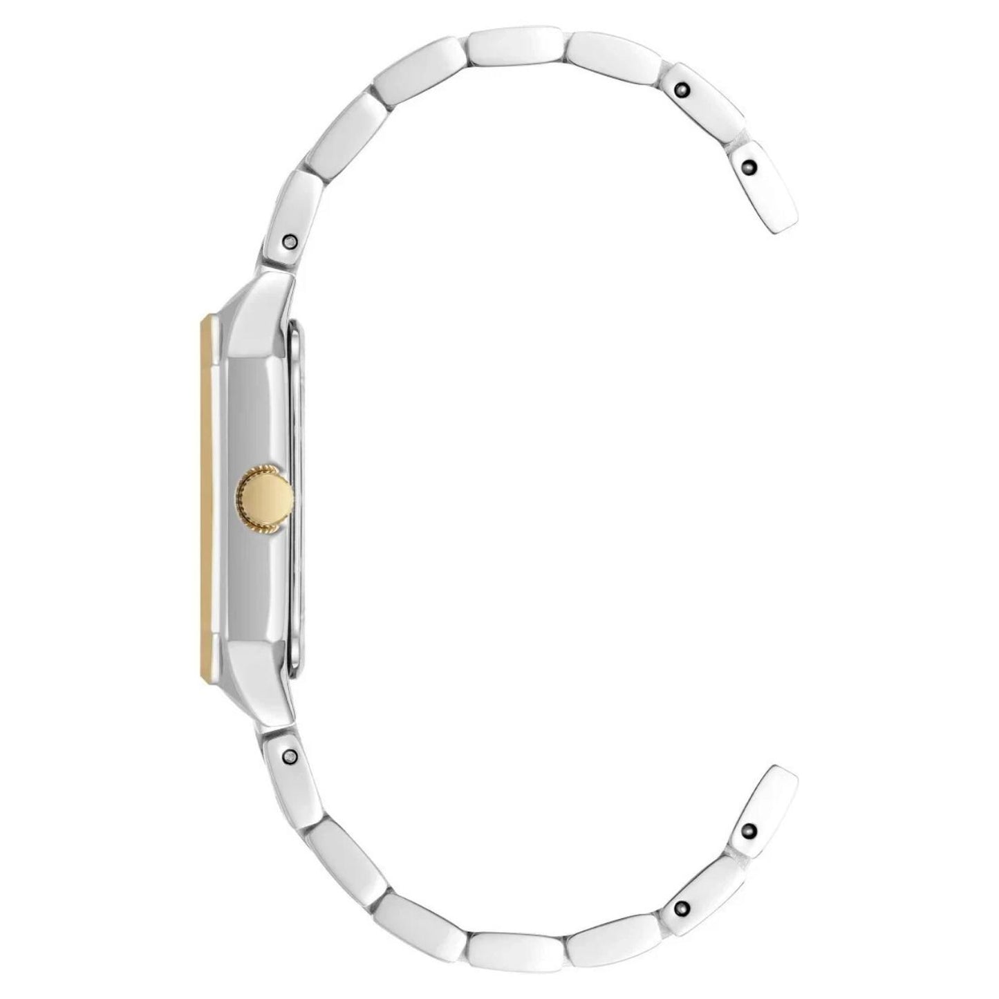 Anne Klein 12/7751MPTT with slim rectangular case profile, gold-tone crown, and two-tone bracelet with polished links.