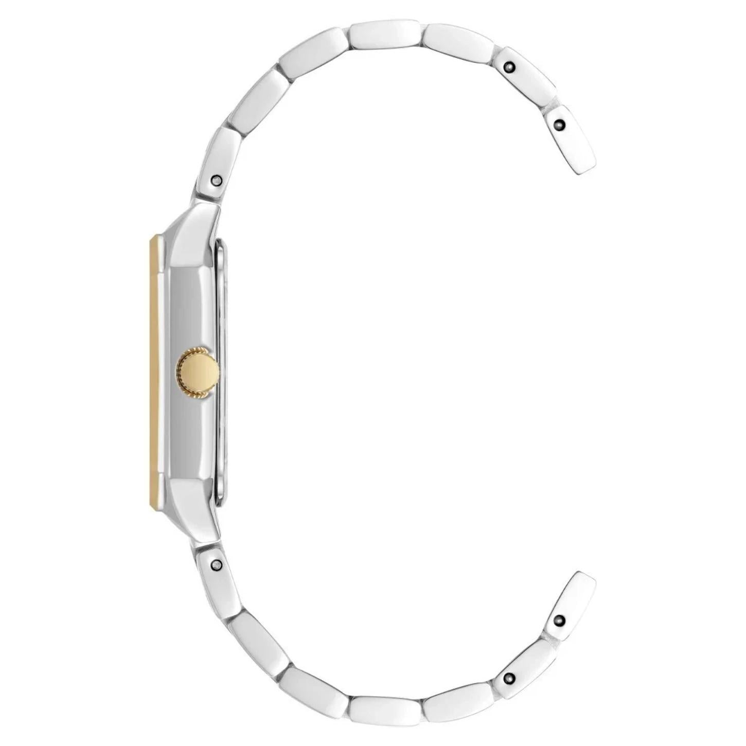 Anne Klein 12/7751MPTT with slim rectangular case profile, gold-tone crown, and two-tone bracelet with polished links.