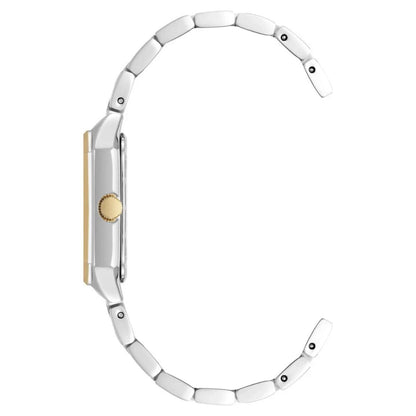 Anne Klein 12/7751MPTT with slim rectangular case profile, gold-tone crown, and two-tone bracelet with polished links.