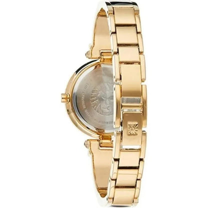 Vista trasera del brazalete dorado del reloj Anne Klein AK/1980BKGB, cierre central y caja redonda