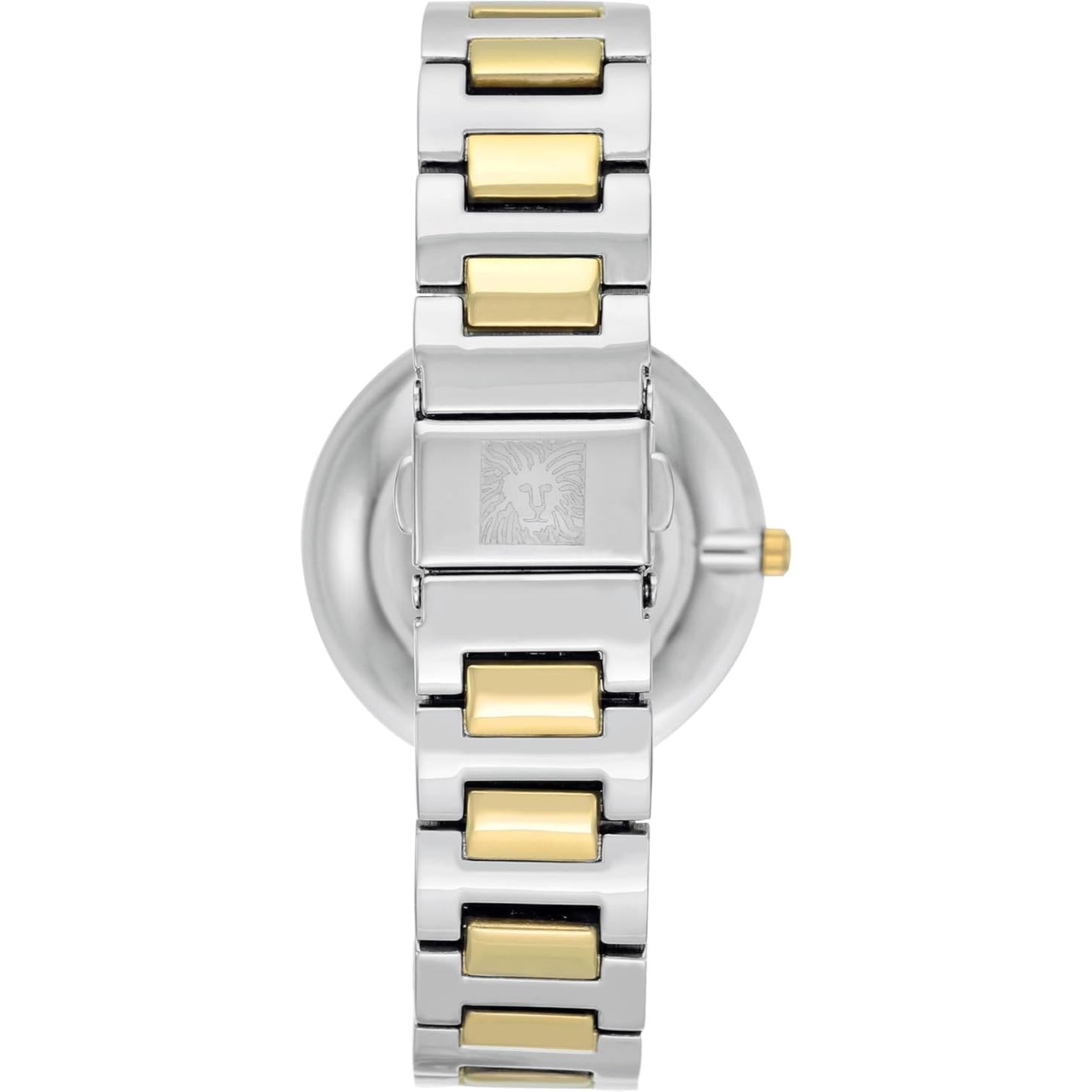 Vista trasera del brazalete bicolor plata y dorado del reloj Anne Klein AK/2787SVTT con cierre grabado