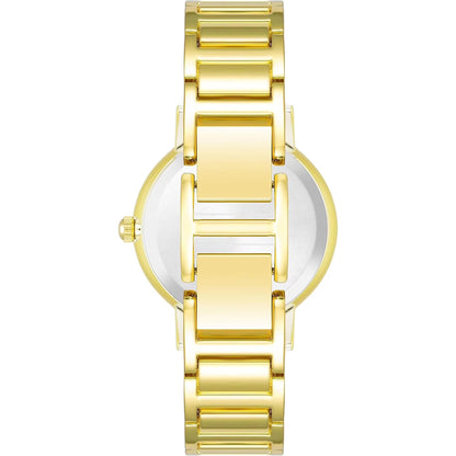 Back view of the Anne Klein AK3966CHGB women's gold-tone dress watch highlighting the polished stainless steel caseback and elegant gold-tone stainless steel bracelet construction.