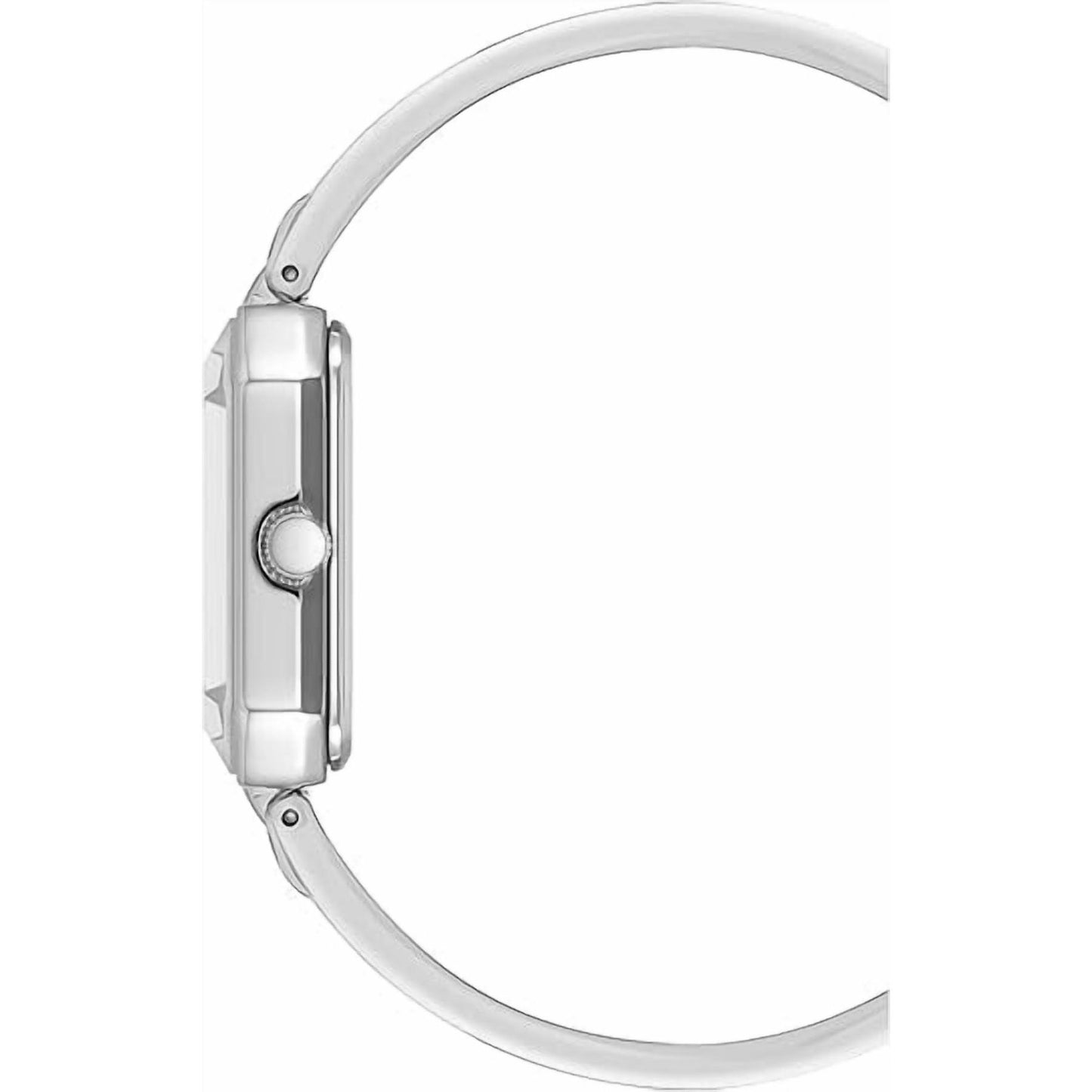 Anne Klein AK/4163BKSV with slim rectangular silver-tone case profile, polished crown, and curved bangle bracelet design.