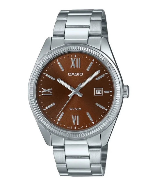 Standard Analog Ion Plated Stainless Steel Brown Dial Quartz MTP-1302DD-5AV Men'S Watch