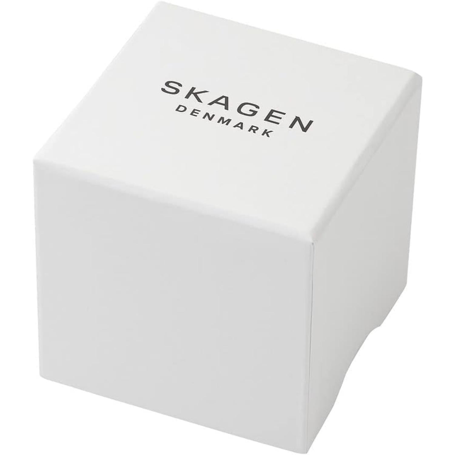 Caja original Skagen en color blanco incluida con el reloj Skagen Signatur Lille SKW3123, vista frontal del estuche de presentación