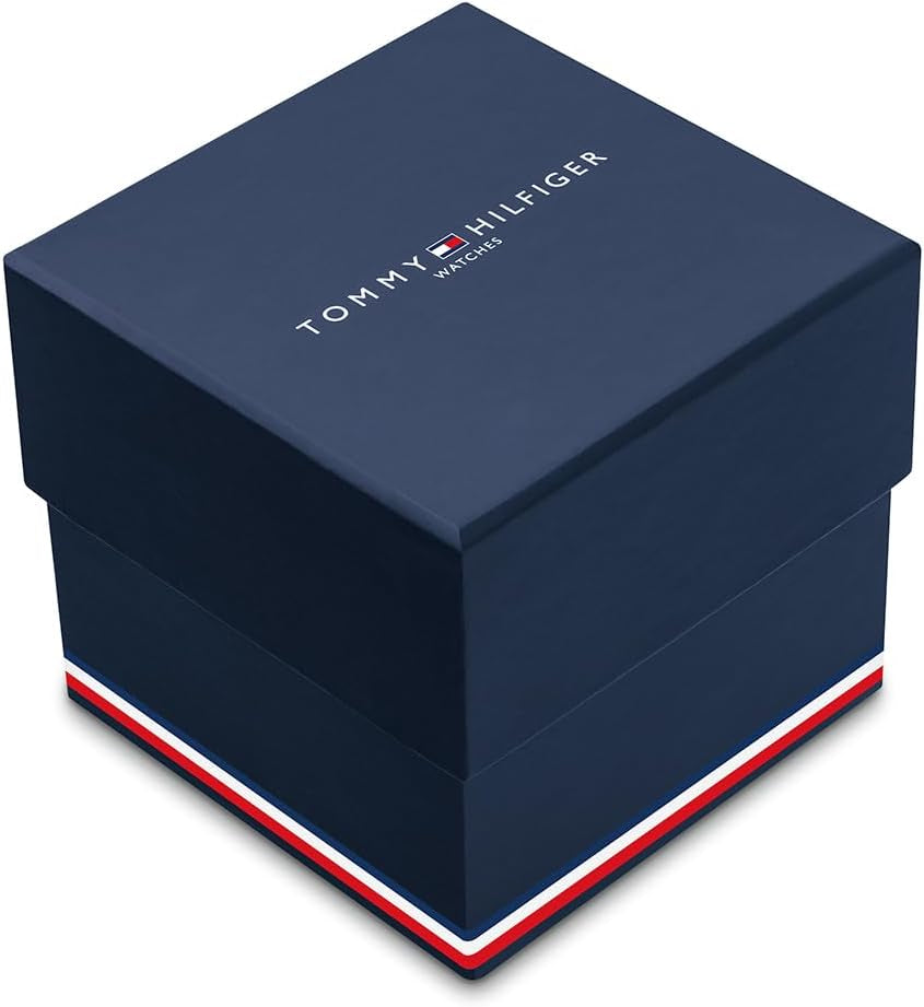Caja original de reloj Tommy Hilfiger en color azul, estuche de presentación oficial.