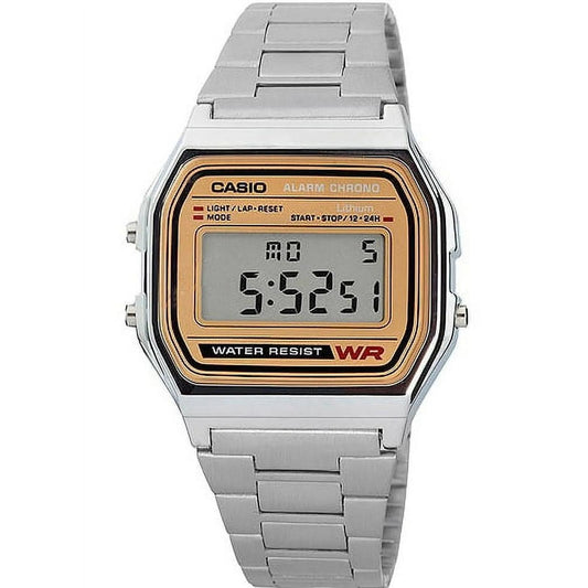 Casio Digital Classic vintage watch with digital display, stainless steel case and stainless steel bracelet.