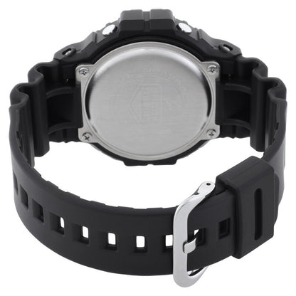 Casio G-Shock DW-5900UBB-1DR men's sport watch featuring a stainless steel caseback, black resin strap, and metal buckle