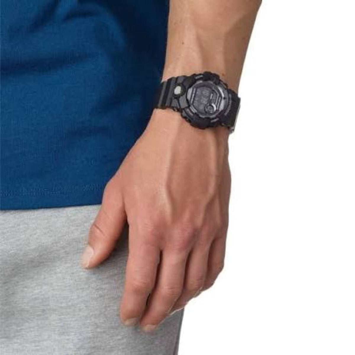 Casio G-Shock G-Squad GBD-800-1B men’s digital sport watch with a black case and strap, negative digital display, and rugged G-Shock design worn on the wrist.