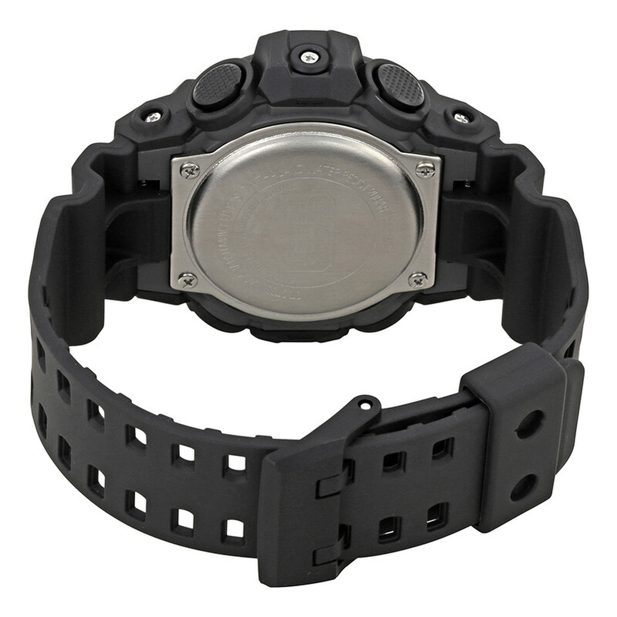 Casio G-Shock GA-700-1BCR men's ana-digi sport watch back view showing stainless steel case back and black resin strap