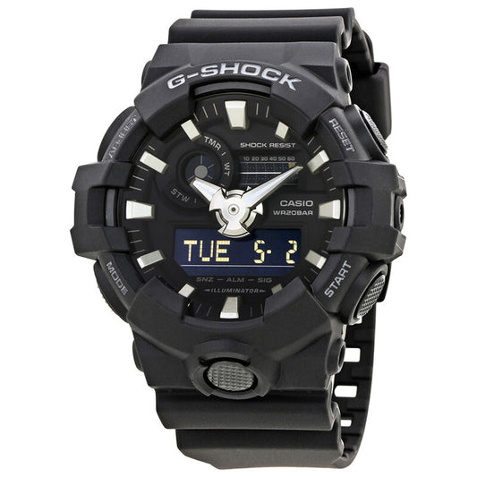 Casio G-Shock GA-700-1BCR men's ana-digi sport watch dial featuring black face, silver hands, and digital display