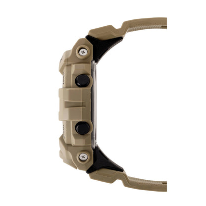 Casio G-Shock G-Squad GBD-800UC-5 digital sport watch profile view highlighting the tan resin case and black push buttons.
