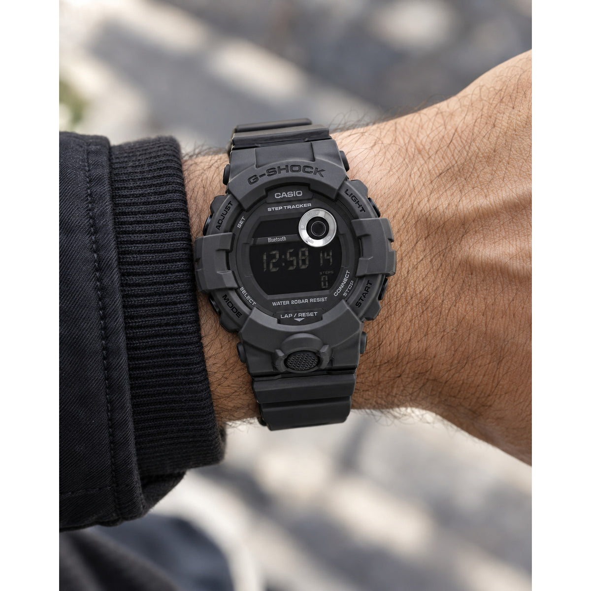 Casio G-Shock G-Squad GBD-800UC-8 digital sport watch with a dark grey resin case and strap worn on a wrist