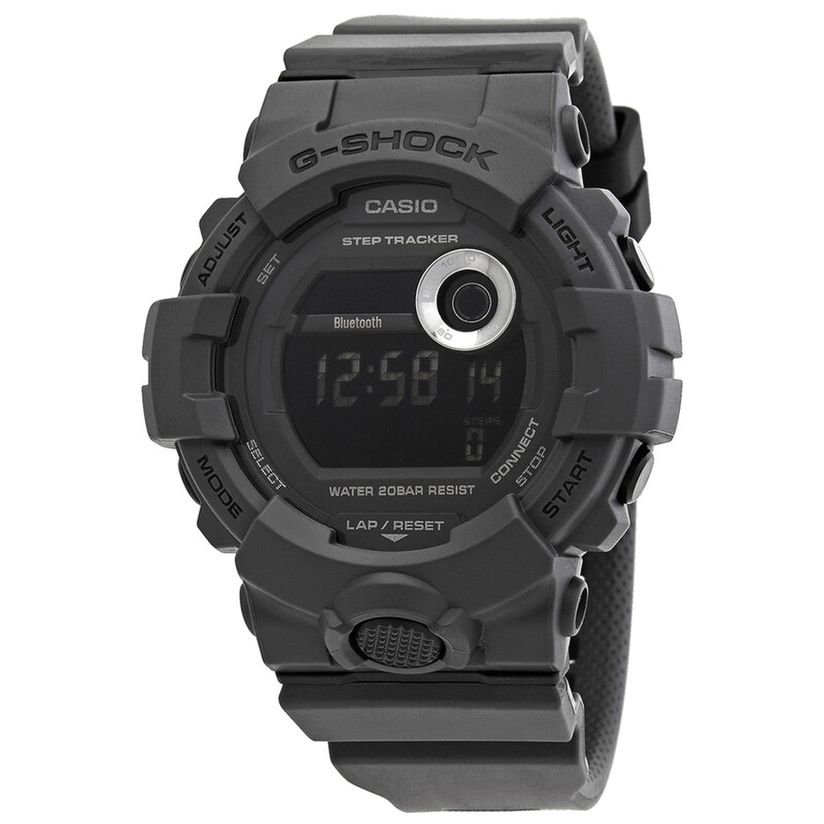 Casio G-Shock G-Squad GBD-800UC-8 digital sport watch front view featuring a negative digital display and step tracker subdial