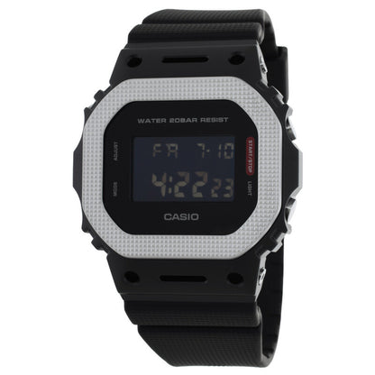 Casio G-Shock GM-5600BM-1 digital watch with square textured bezel, negative digital display, and black resin strap