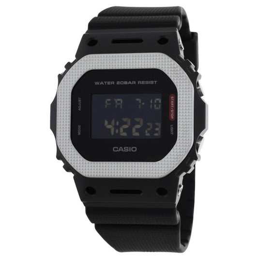 Casio G-Shock GM-5600BM-1 digital watch with square textured bezel, negative digital display, and black resin strap