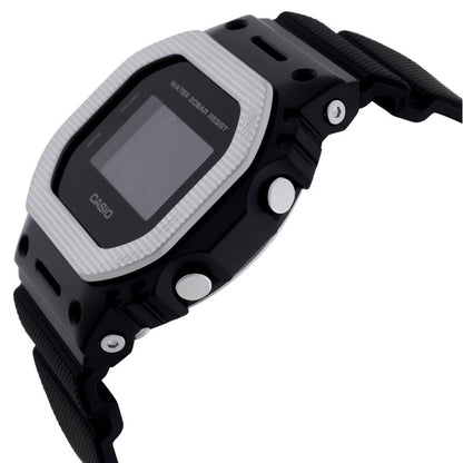 Casio G-Shock GM-5600BM-1 digital watch profile highlighting side pushers, textured metal bezel, and black resin band