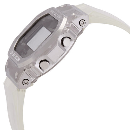 Angled side profile of the Casio G-Shock GM-5600SCM-1 highlighting the stainless steel bezel construction and protective side pushers.