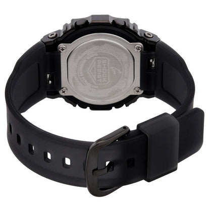 Casio G-Shock GM-S5600SB-1 women's digital watch case back, stainless steel panel, and black resin strap with metal buckle