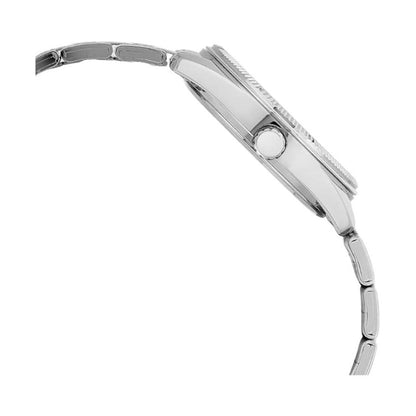 Casio MTP-1302DD-5AV side view showing stainless steel case, crown and bracelet detail.