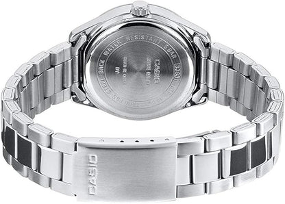 Parte trasera de reloj Casio acero inoxidable con cierre metálico y grabado de marca en la correa.