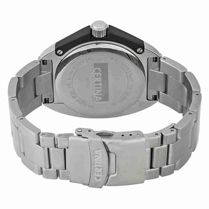 Certina C010.410.11.051.00 with stainless steel caseback, stainless steel case and stainless steel bracelet with signed Certina clasp.