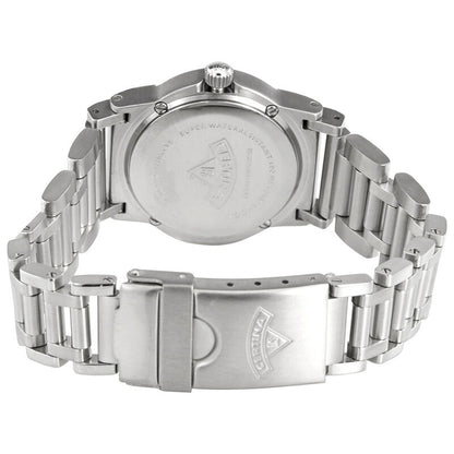 Certina DS Cascadeur women's watch caseback and deployment clasp showcasing the stainless steel link bracelet and engraved details.