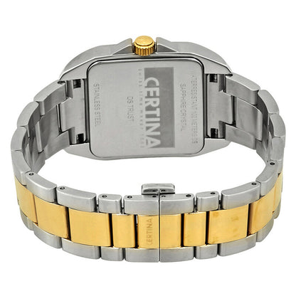 Certina DS Trust watch showing the stainless steel caseback and two-tone deployment clasp.