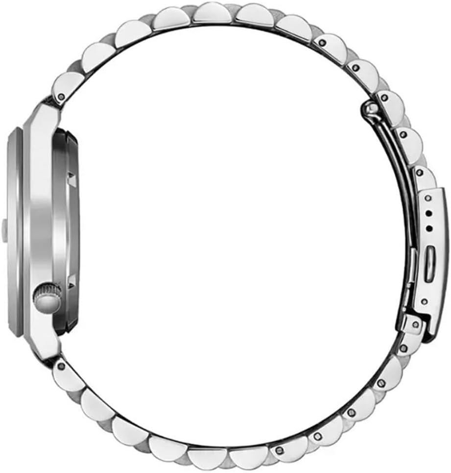 Reloj Citizen automático de acero mostrado en vista lateral, destacando el perfil de la caja y el brazalete metálico.