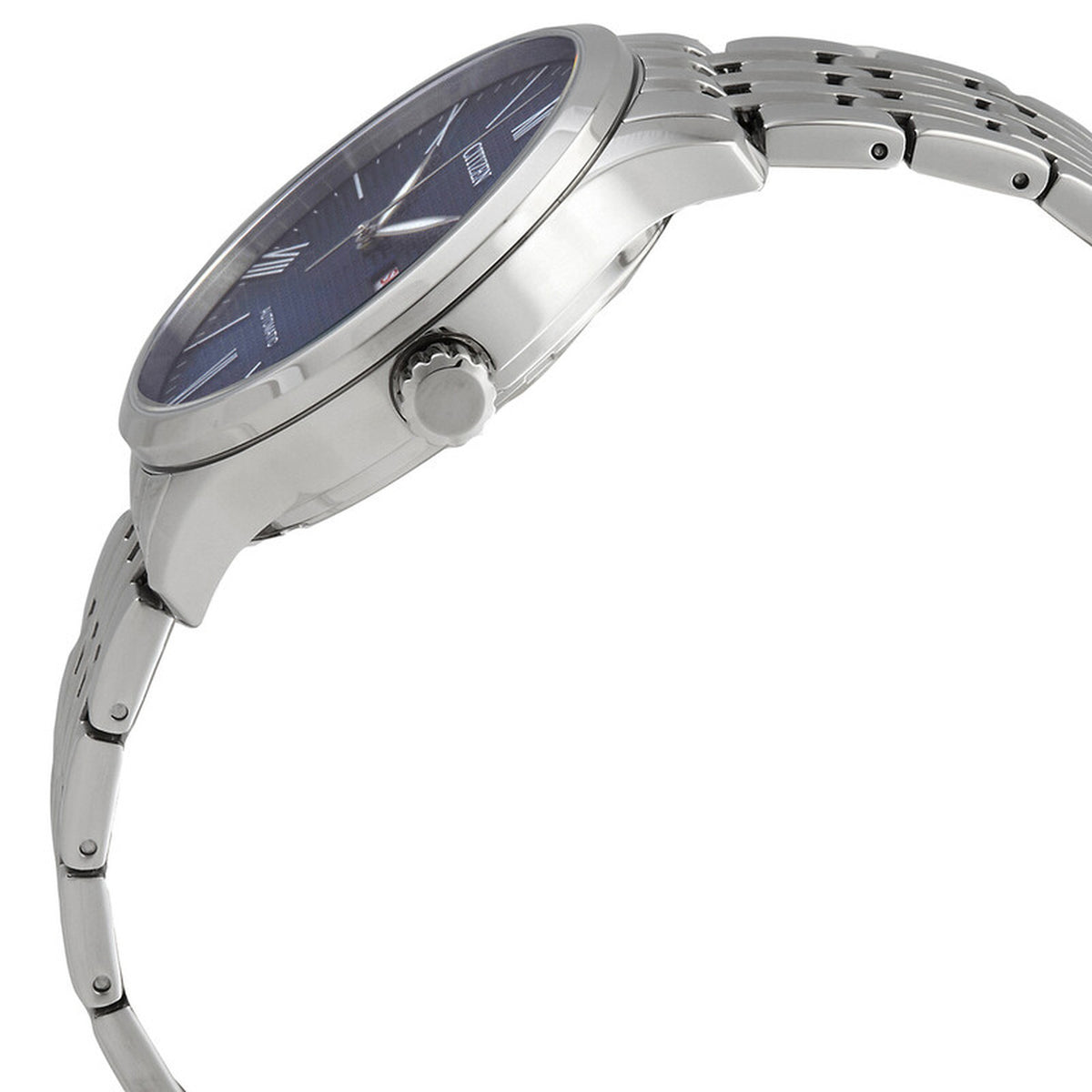 Citizen NH8350-59L automatic watch side profile showing the crown and polished stainless steel case