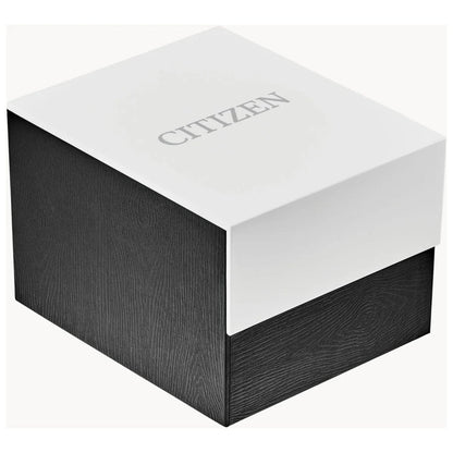 Citizen watch box with white lid and black textured base used for official watch packaging and presentation