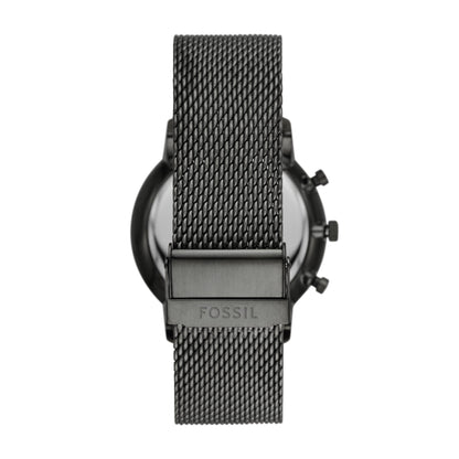 Fossil FS5699 rear view showing stainless steel mesh bracelet with fold over clasp and Fossil logo detail