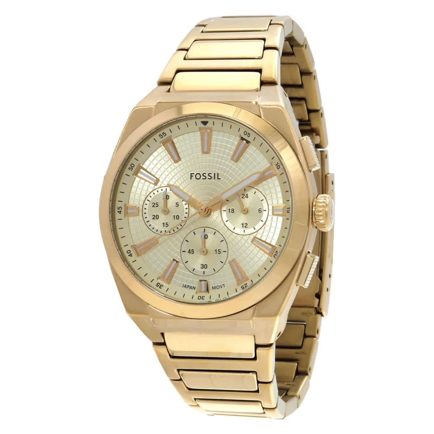 Fossil FS6119 mens chronograph watch with champagne dial, subdials and gold tone stainless steel bracelet in classic dress style