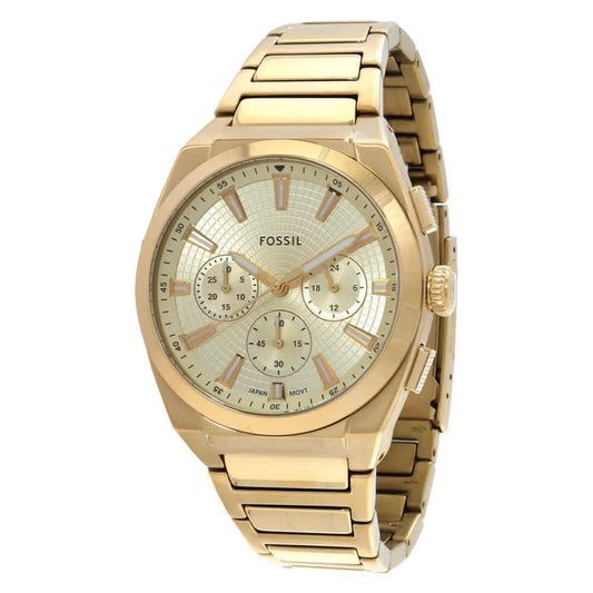 Fossil FS6119 mens chronograph watch with champagne dial, subdials and gold tone stainless steel bracelet in classic dress style